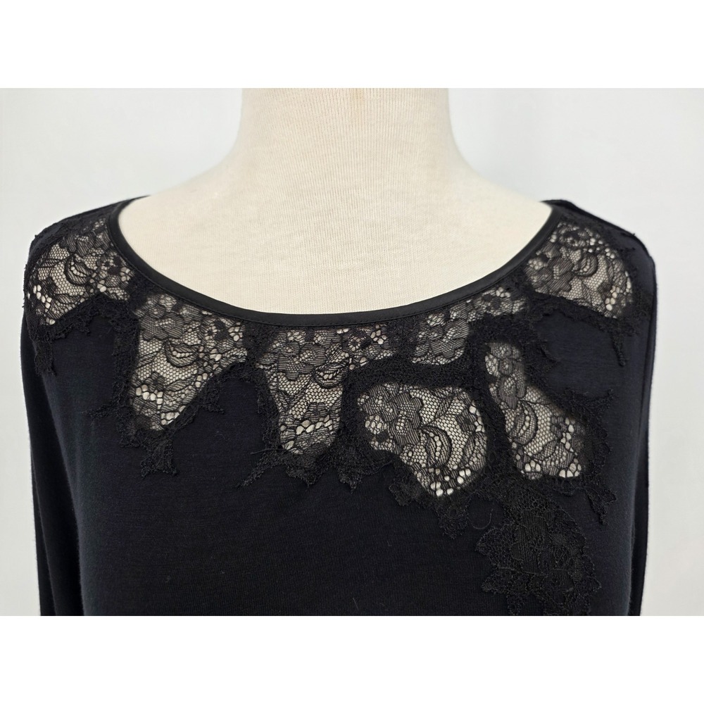 New Soma Cool Nights Black Tunic Dress Night Gown Lace  Neckline Long Sleeve  S